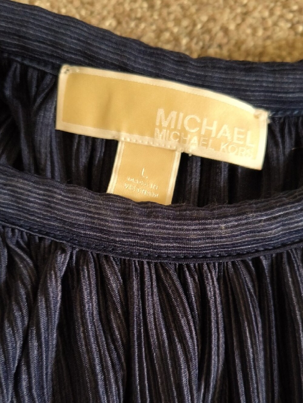 Michael Kors Dress. Navy Pleated, Flair Sleeve, Rope Belt Waistband. L - Picture 2 of 8